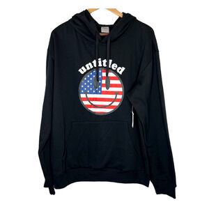 Designs Untitled Men's Stars & Stripes Smiley Graphic Pullover Hoodie Black - L